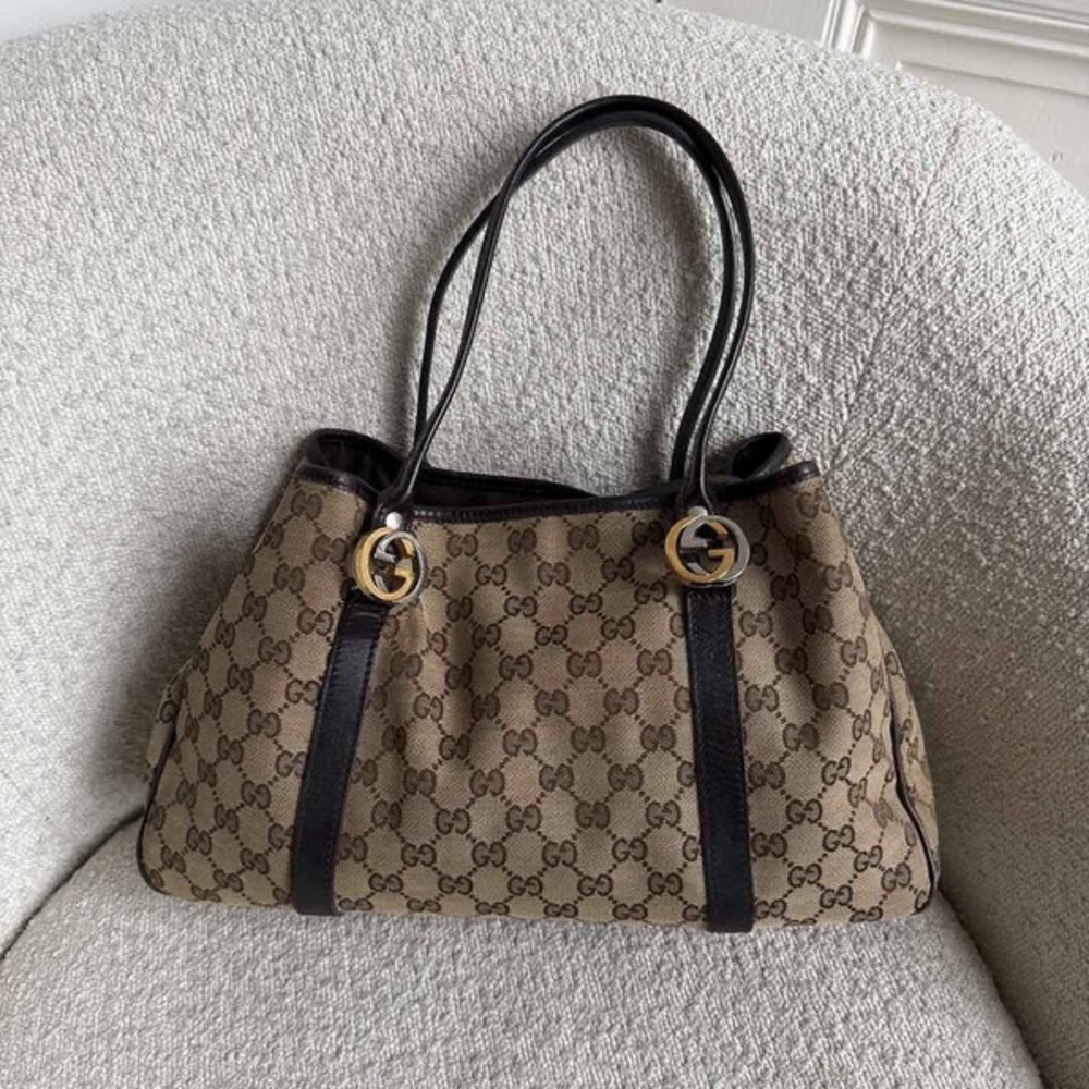Gucci Twins GG Interlocking Beige Black Monogram Tote